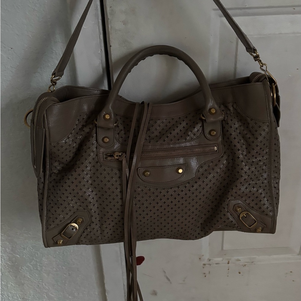 Balenciaga Brown Leather Tote with Tassel Accents